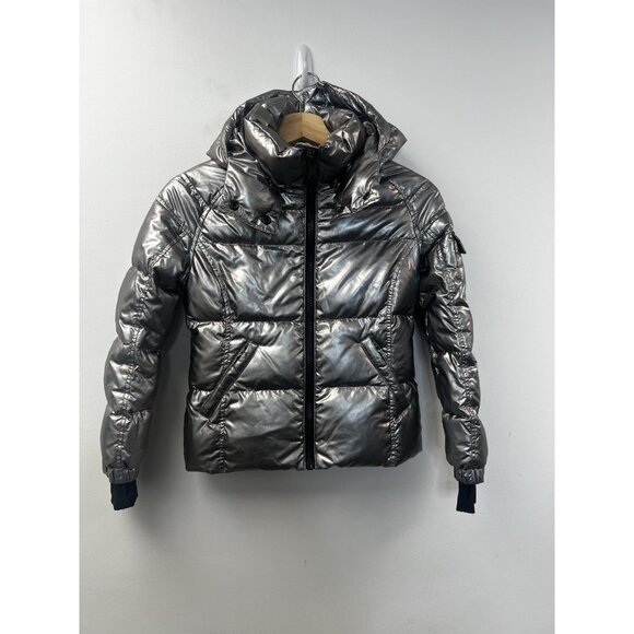 S13 Kylie Metallic Duck Down Feather Detachable Hooded Puffer Jacket Kids Sz 10 - Picture 7 of 15